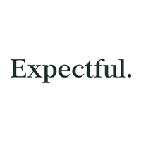 Dark green serif letters reading Expectful with a period at the end